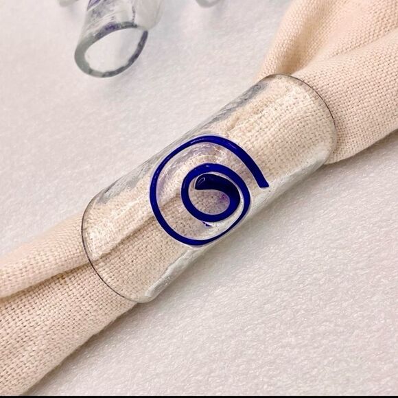 Blue Swirl Fused Blown Art Glass Napkin Sleeve Holders (8) - Picture 2 of 14